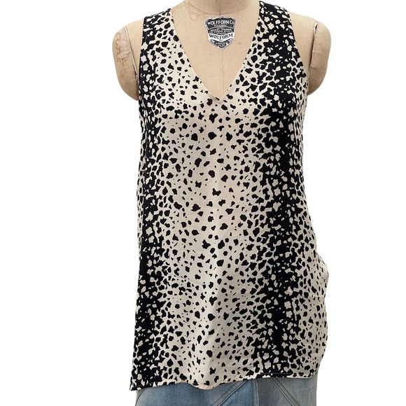 Vince Silk Tank Top Leopard Print V Neck Pullover‎ Shirt sz S - Picture 3 of 7